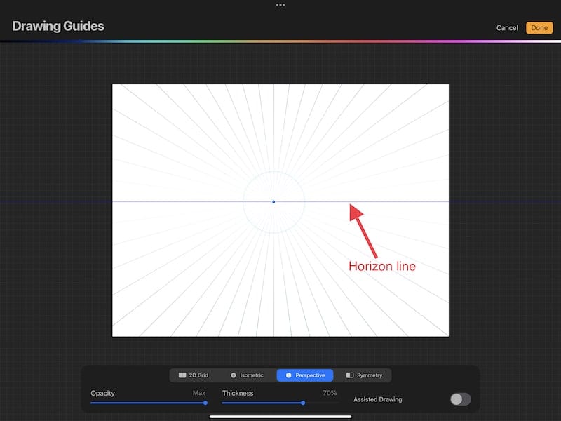procreate horizon line in perspective guide