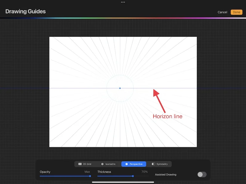 procreate horizon line in perspective guide