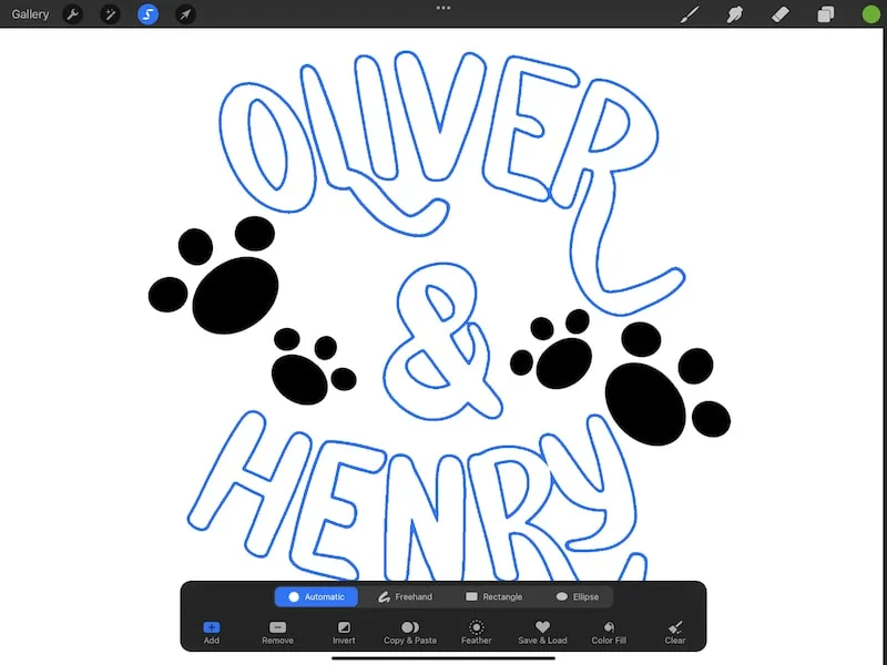 procreate oliver and henry outline with automatic selection