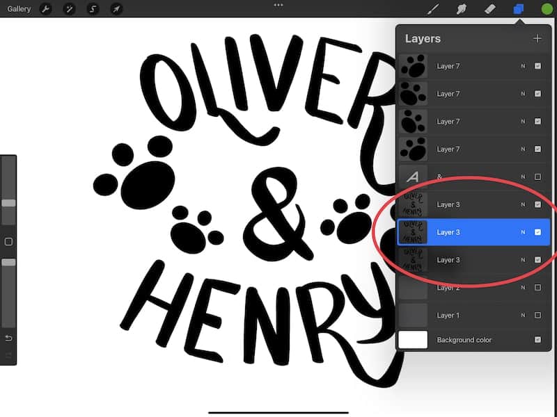 procreate oliver and henry three lettering layers duplicated