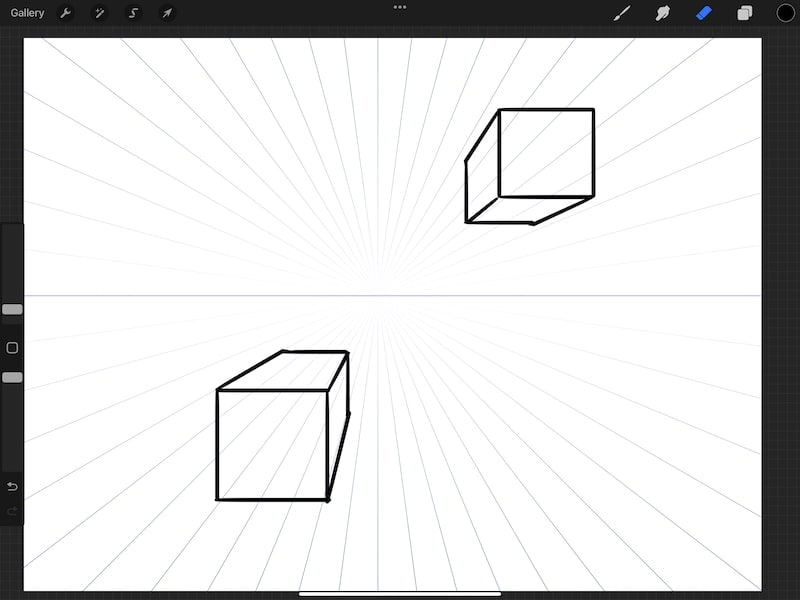 procreate one point perspective on guide cubes