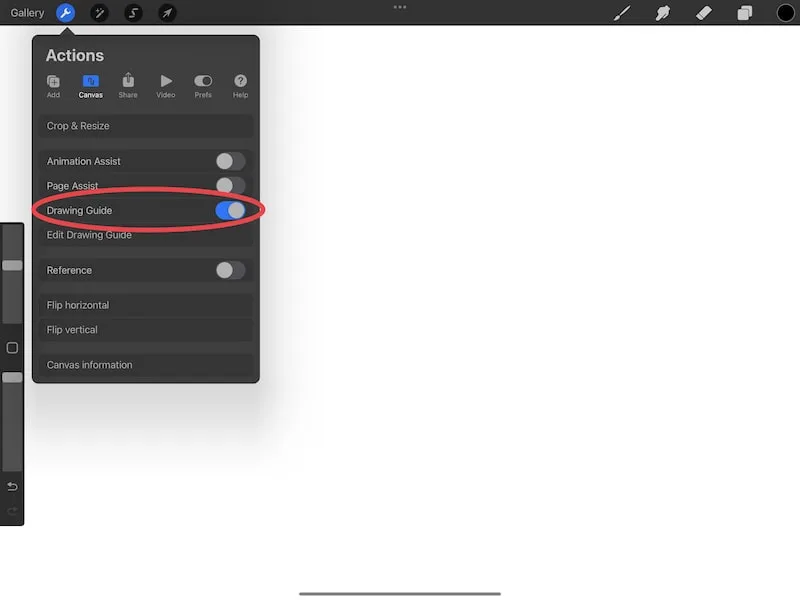 procreate toggle drawing guide for perspective guide