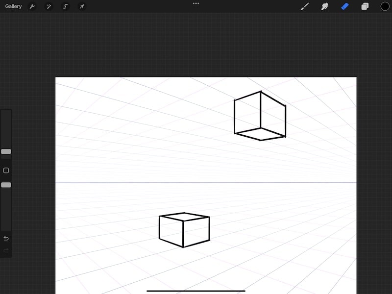 procreate two point perspective on guide with cubes