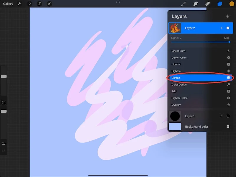 procreate layers merged into screen blend mode