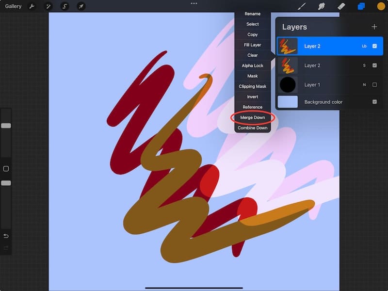 procreate merge down layer settings different blend modes
