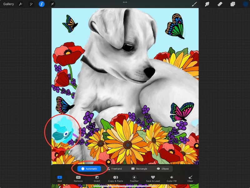 procreate two finger hold to activate automatic selection gesture and shortcut