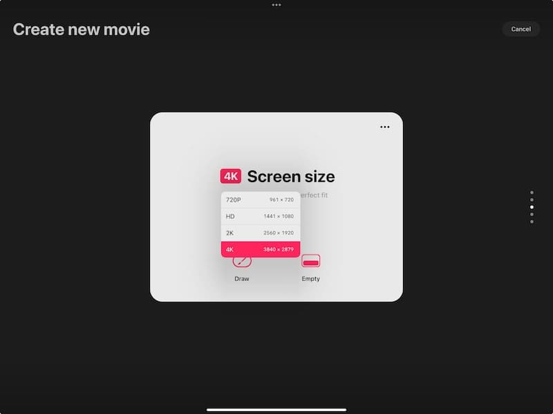 procreate dreams resolution options with screen size